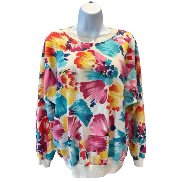 Vintage Koret Made USA Colorful Lightweight Floral Print Shirt Womens Large - Picture 2 of 5